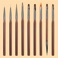 Ensemble de pinceaux pour nail art avec manche marron, stylo de peinture pour gel UV, outils de manucure pour motifs floraux