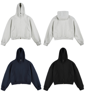 Heavyweight Cardigan Boxy Men's Hoodie Sweatshirt Puff Technique Winter Streetwear Cotton Short Style <b>Zip</b> <b>up</b> Hoodie <b>Jacket</b> - Product Image 2
