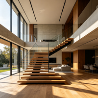Kit d'escalier en L en bois Ace avec marches, éclairage LED moderne, contrôleur et rampe en verre – Escalier flottant