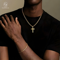 Chaîne cubaine en acier inoxydable poli six faces avec pendentif croix – Bijoux minimalistes pour hommes, vente en gros, succès commercial