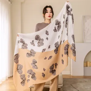 Customized Women's Scarf With New Floral Print Winter Cotton And Linen Fabric Made Of Polyester