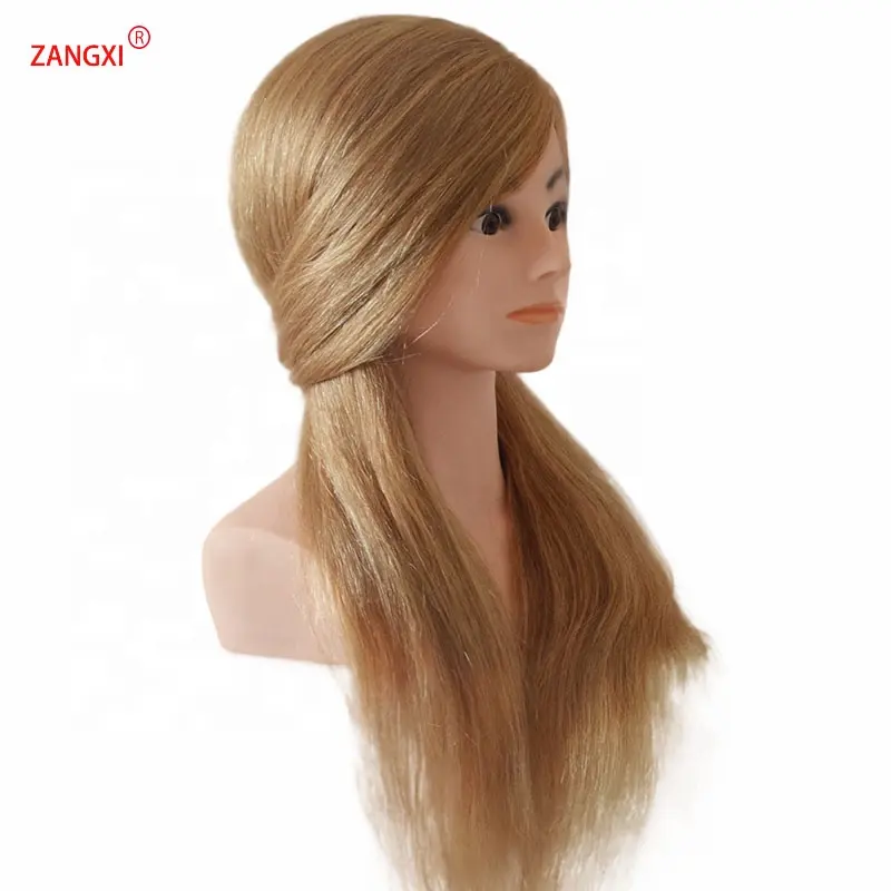 Hot sale 100% human hair blonde color hairdressing training mannequin head with shoulder for paint curl braid practice hairstyle