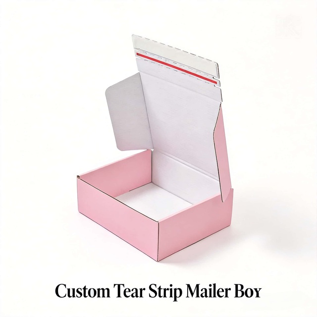Luxury Custom Tear Strip Mailer Box Pink Corrugated Shipping Box With Adhesive Strip for Ecommerce USA Market