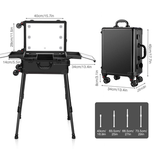 Nhôm 4 Bánh Xe Chuyên Nghiệp Cán Mỹ Phẩm Trang Điểm Vali Train Trường Hợp Với Thắp Sáng Gương LED Ánh Sáng - Product Image 2