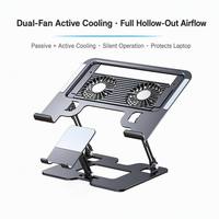 Support de refroidissement pour ordinateur portable 2-en-1 avec support de téléphone, en acier au carbone, pliable, ventilateur semi-conducteur, 1,3 kg, universel 13-17 pouces, OEM, vente en gros