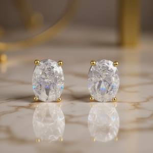 Orecchini di Lusso con Diamanti Taglio Ovale in Oro Massiccio 18K Colore G Naturale Classici da Donna per Uso Quotidiano - Product Image 2