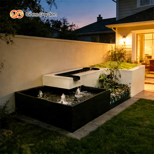 น้ำพุกลางแจ้งทรงสี่เหลี่ยมผืนผ้า GneeGarden รุ่นโมเดิร์น ทำจากเหล็กชุบสังกะสี ตกแต่งสวน ติดตั้งบนพื้น ทาสีเคลือบผิว ทนทานต่อสภาพอากาศ - Product Image 1
