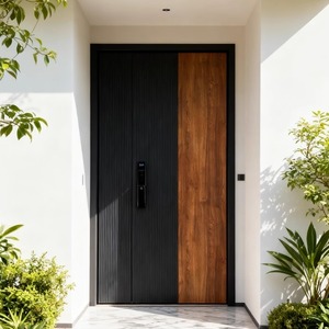 Porta d'Ingresso Esterna Antifurto in Legno Massello Postmoderna per Villa con Apertura Laterale a <span class=keywords><strong>Doppia</strong></span> <span class=keywords><strong>Anta</strong></span> in Teak, Rovere Bianco, Ipe - Product Image 2