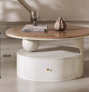 Table basse crème au design français moderne Panneau de haute qualité avec base <span class=keywords><strong>en</strong></span> métal robuste pour petits espaces Plaque de roche ovale de luxe légère - Product Image 5