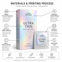 Caja de Embalaje para Condones con Purpurina Holográfica Personalizada, Hecha con Materiales Reciclados, Envoltura de Papel de Aluminio, Logotipo Personalizado, Caja de Condones de Látex Natural Ultrafina