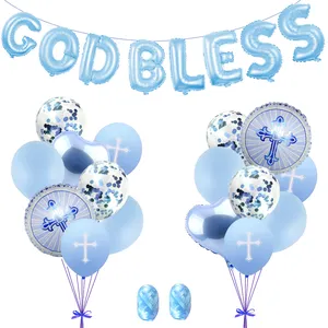  Decoraciones de primera comunión, decoraciones de fiesta de  bautismo, blanco y dorado para niños y niñas, kit de guirnalda de globos  con globos de cruz para decoraciones de bautismo de Dios