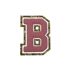 China supplier bling golden edge letter B logo embroidery patch iron on patches letters