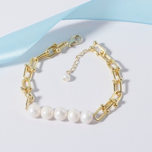 Bracelet en perles d'eau douce naturelles, forme boule, argent <span class=keywords><strong>Tai</strong></span> plaqué or 14 carats, classique, polyvalent, éblouissant, cadeau parfait pour toutes les occasions - Product Image 2