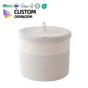 Panier à linge tressé en corde, grand format, moderne, écologique, personnalisable, avec couvercle et poignées, pour couvertures et jouets de bébé - Vente en gros - Product Image 1