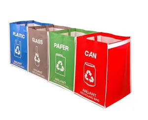 Saco de lixo para impressão de logotipo laminado reciclável personalizado, bolsa de lixo pp com punho de nylon