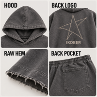 Ensemble sweat à capuche et short IKDEER personnalisé, délavé, avec ourlet effiloché et motif étoile, tenue deux pièces pour homme, idéal pour le quotidien et le streetwear
