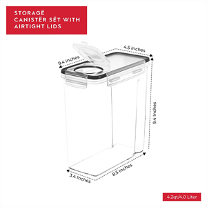 4L 6-piece Set Airtight Plastic <b>Storage</b> <b>Boxes</b> & Bins Pantry & <b>Kitchen</b> Organize Container for Cereal Flour Pasta Nuts Dried Goods - Product Image 3