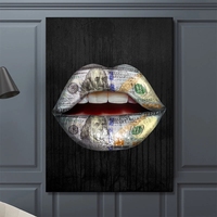 Décoration d'intérieur : Tableau créatif « Lèvres sexy avec citation sur l'argent », impression sur toile, art mural de luxe