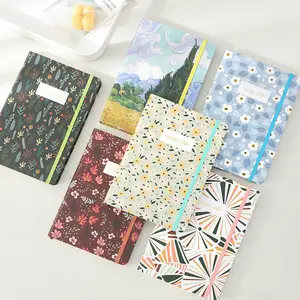 Caderno de flores quebradas personalizado com faixa elástica, material escolar personalizado com capa A5