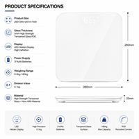 Balance électronique numérique ultra-mince portable avec grande plateforme de 260 mm, écran LED HD facile à lire, en verre, fonctionne sur piles, mesure du poids