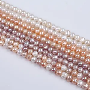 Brin de perles d'eau douce en forme de pomme de terre de couleur naturelle, vente en gros pour la fabrication de bijoux, 9-10mm