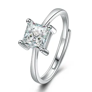 Nhẫn Bốn Móng Kim Cương 6MM Trang Sức Vàng Trắng 18K Mạ Zircon Nhẫn Kim Cương Một Carat Cho Nữ Đám Cưới