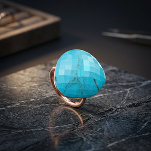 Bague Statement de Luxe Chrétienne pour Femme en Turquoise, Plaqué Or Rose, Argent 925, Sertie de Pierres Précieuses, Bijoux Fins pour Fête et Mariage - Product Image 1