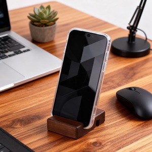 Soporte para Teléfono de Madera de Nogal con Doble Ranura, Soporte de Escritorio Portátil Universal para Teléfono Móvil - Product Image 3
