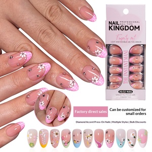 Nouvelles extensions d'ongles à presser transfrontalières, forme amande, pré-dessinées, fraîches, élégantes, style français, ornées de diamants, <span class=keywords><strong>32</strong></span> pièces - Product Image 1