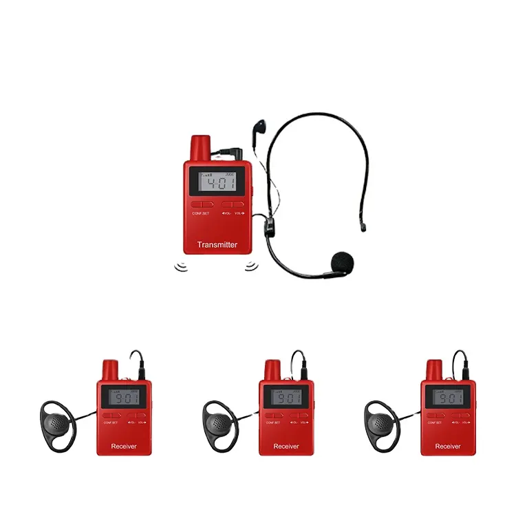 多言語会議用の長距離ワイヤレスオーディオガイドシステム送信機および受信機マイク