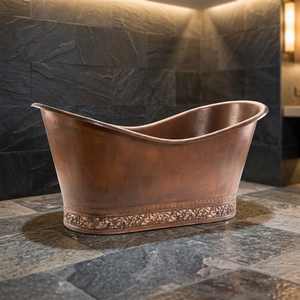 Baignoire ovale de luxe en cuivre martelé NICKLE Polish Inside pour villa, forme rustique, pour salle de bain - Product Image 1