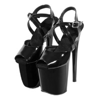 Chaussures à talons hauts pour femmes, plateforme, bout ouvert, boucle en métal cristallin, légères, lumineuses, pour soirée en boîte de nuit, danse sur barre