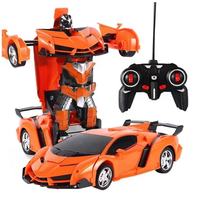 Vehículo de Juguete Transformable a Control Remoto 1:18 5CH Deformación con un Botón Coche Robot Acrobático 2 en 1 con Luz y Música para Regalo de Niños