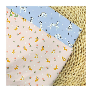 Custom Digitaal Bedrukt 100% Katoenen Stof Blauw Roze Cartoon Honden Voor Kinderkleding-Middelgewicht Meisjes Shirts Jurken Covers - Product Image 1