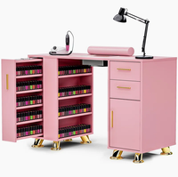Table de manucure Station de table à ongles avec dépoussiéreur électrique 4 sacs à poussière Coussin de poignet Bureau ergonomique pour les ongles Table de maquillage des ongles