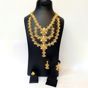Parure de bijoux tendance en laiton plaqué or avec collier chaîne corde, boucles d'oreilles et bague, style fleur, pour femme, mariage et soirée, en alliage de zinc - Product Image 1