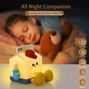 Cute Milk Carton Silicone Touch Control Modern Bedside Lamp LED Warm Night <b>Light</b> Portable Rechargeable for Bedroom Home Decor - Product Image 3
