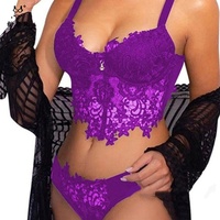 Bra dan celana dalam wanita, Bralette renda kualitas tinggi, hitam bordir dua potong, Lingerie, Bra dan celana dalam