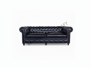 Canapé Chesterfield en cuir 2 places noir, design classique rembourré, assise profonde confortable, élégant, durable, parfait pour le salon - Product Image 2