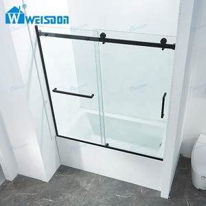 Weisdon Sản phẩm mới Tempered Glass Frameless duy nhất trượt thép không gỉ màu đen tắm bồn tắm cửa - Product Image 1