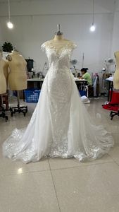 Nuevo Vestido de Novia Blanco Moderno 2025 para Mujer, Vestido de Sirena 2 en 1 con Decoración de Encaje y Volantes - Product Image 4