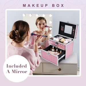 Nail Polish with Drawer Portable Manicure Organizer <b>Box</b> <b>Makeup</b> Storage <b>Box</b> Large <b>Makeup</b> Train Case with Mirror - Product Image 6