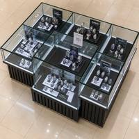 Vitrine de luxe pour montres en verre, présentoir en bois noir avec éclairage LED, comptoir de présentation pour magasin de montres, meuble de présentation pour centre commercial