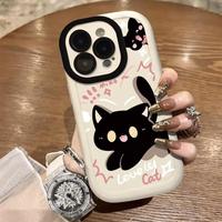 Mode haute qualité dessin animé belle Kitty coque en silicone sensation de peau antichoc coque de téléphone pour iPhone 16 15 14 plus pro max