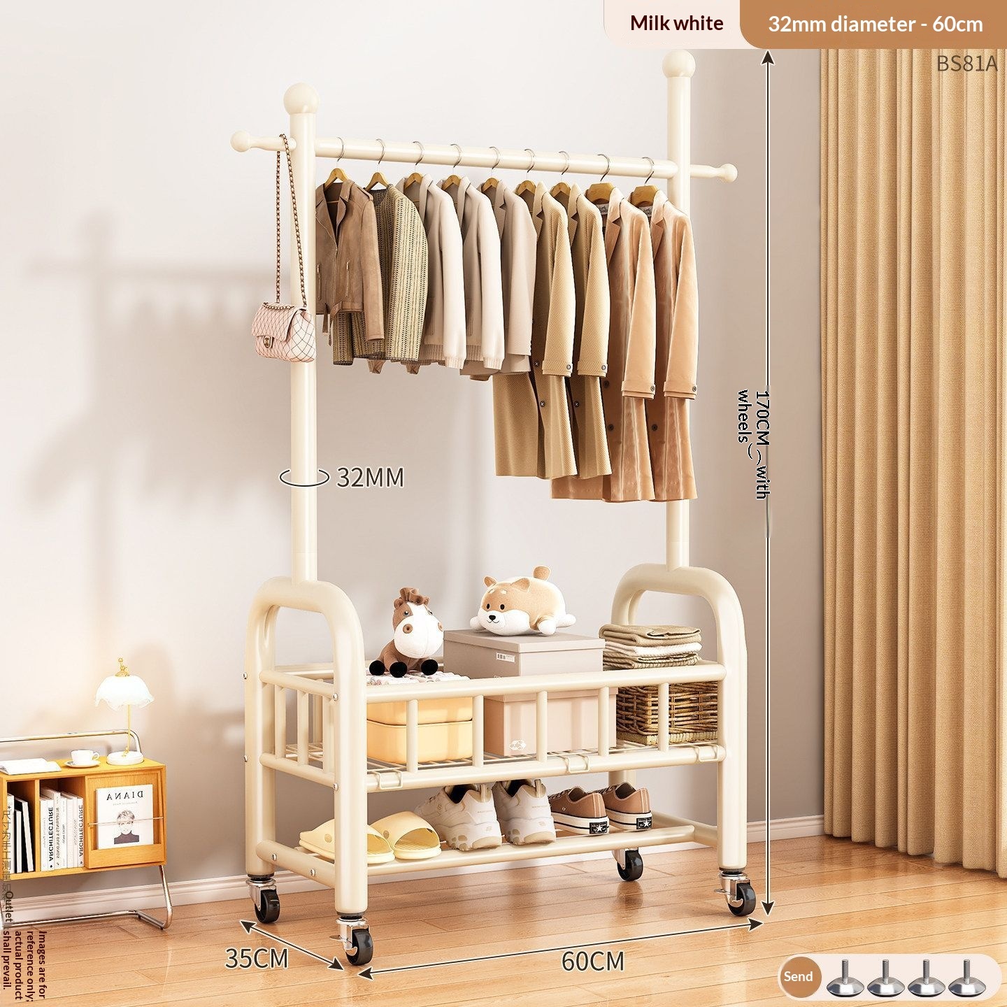 clothes hanger-32-tube single bar-60 cm-off-white