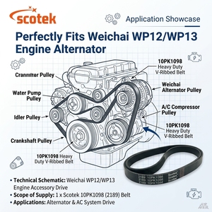 <span class=keywords><strong>Courroie</strong></span> d'alternateur moteur d'origine 10PK1238 8PK1023 10PK1098 10PK1124 pour pièces de camion Weichai WP12 WP13 WP10 EPDM multi-V nervurée - Product Image 3