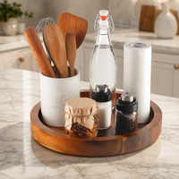 Plateau rond en bois avec rebord surélevé pour l'organisation des parfums et des produits de soin, idéal pour la maison, la chambre, la salle de bain et la coiffeuse