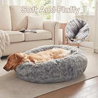 Coussin pour chien en velours et fausse fourrure de luxe, forme donut, pour petits chiens jusqu'à 25 lbs, gris givré