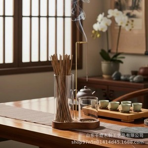 Quemador de incienso con base de madera y cepillo metálico, color madera natural, soporte aromático de escritorio para decoración del hogar, regalo. - Product Image 2