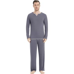 Pijamas para Hombre, Camisa de Manga Larga, Pantalones Suaves, Conjunto de Ropa para Dormir con Bolsillos, Tejido de Fibra de Bambú, Ropa Cómoda para Estar en Casa - Product Image 1